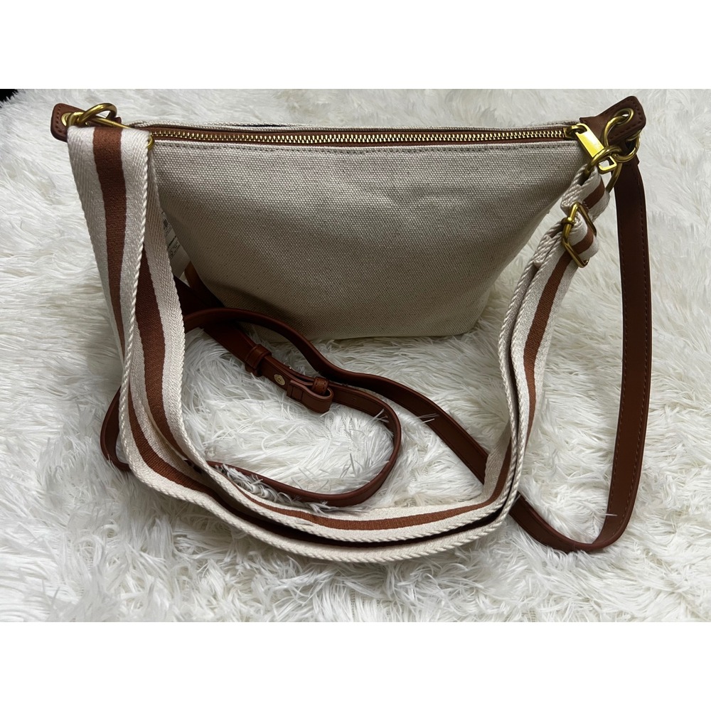 Free Assembly Canvas Crossbody Bag Cream Brown Two Straps NWT FA261121-CVS